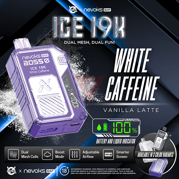 NEVOKS BAR ICE VANILLA LATTE 2% 19K PUFFS (WHITE CAFFEINE) 